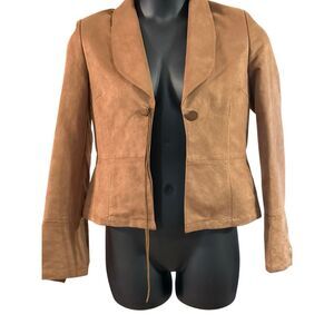 Parallel Women's Brown Faux Suede Embroidered Lined Blazer Jacket Medium